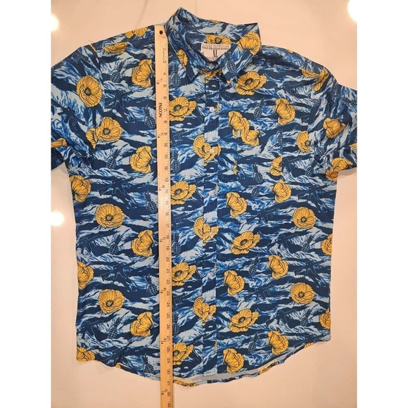 Savage Tacticians Floral Button Shirt Grenade Gun Blue Yellow Men's XL - Picture 6 of 8
